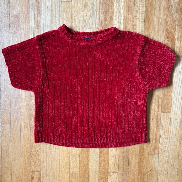 Vibrant Red Y2K 90s Chenille Knit Cropped Top - Picture 4 of 9